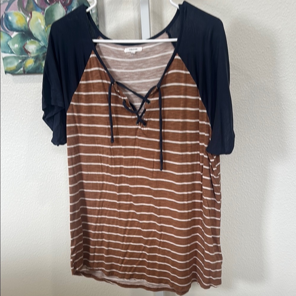 Maurice’s Brown and Navy Striped Women's Top